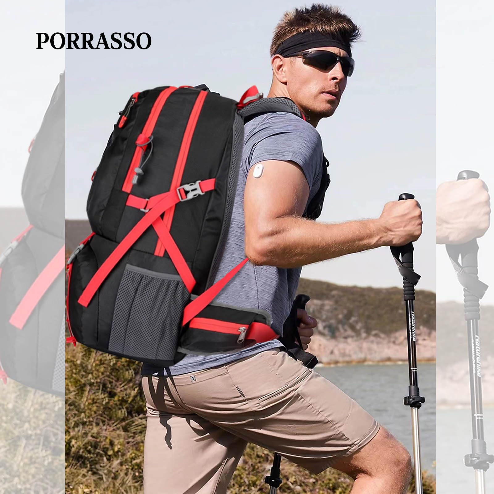 50L Zaino da Trekking Impermeabile Zaino Hiking Backpack per Donna Uomo Campeggio Ciclismo Arrampicata Sport Nero