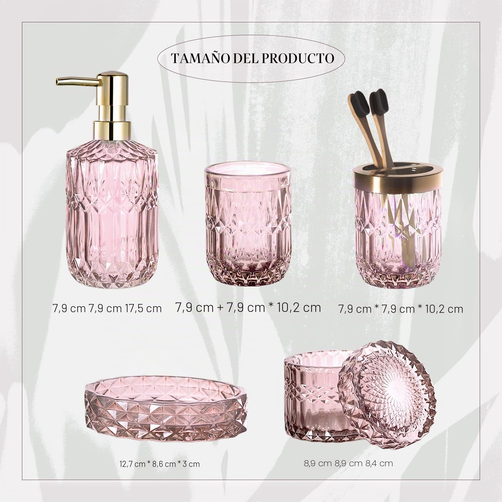 EMPÓ Juego de 6 accesorios de vidrio para baño (dispensador de jabón, jabonera, soporte cepillo dientes, vaso, tarro hisopo algodón), decoración moderna