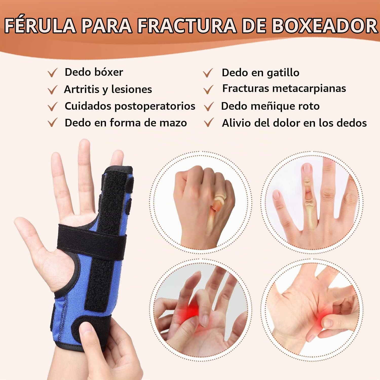Férula para dedo meñique, férula ajustable para el cuarto o quinto dedo, férula para el dedo metacarpiano, férula para la mano para fractura de boxeador, artritis, tendinitis, S/M