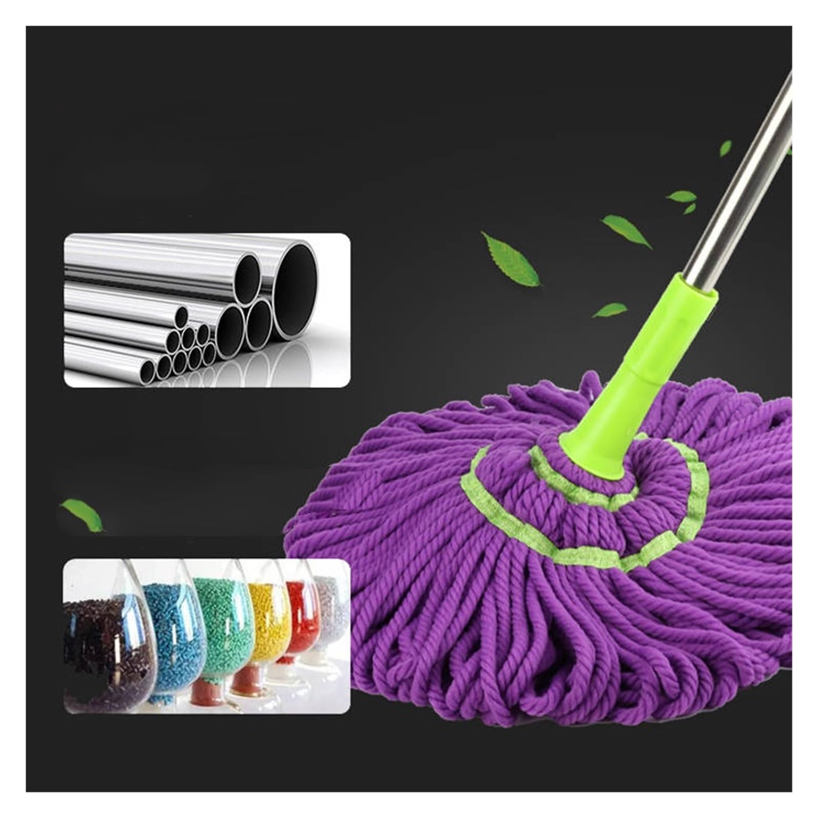 Trapeador giratorio fácil de escurrir automáticamente, trapeador exprimidor de microfibra, cabezal de trapeador de repuesto, trapeador seco y húmedo Compatible con limpieza de madera dura, azulejos y