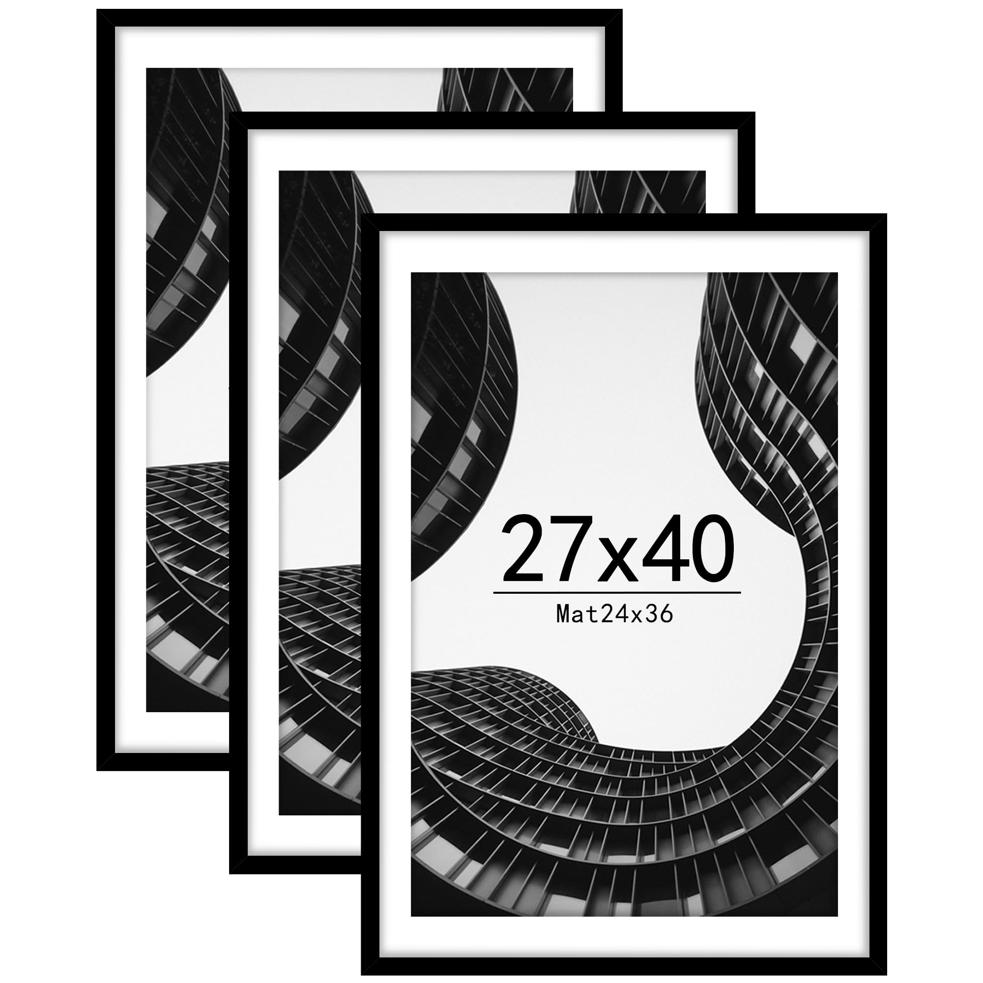 Abtgt 27x40 inch Poster Frame Set of 3, Display Pictures 24x36 with Mat or 27x40 Without Mat, Poster Frames for Vertical & Horizontal Wall Hanging Display, Black