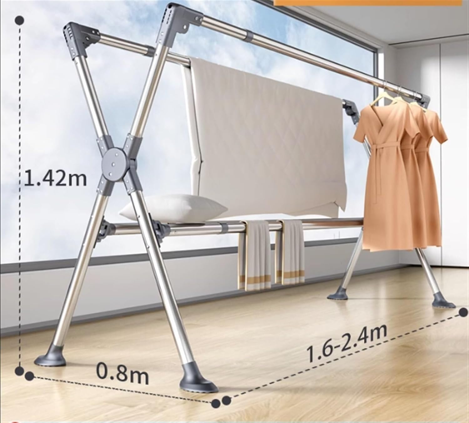 Foldable Space-Saving Clothes Rack Floor-Standing Clothes Rack Tripod Portable Rotating Clothes Rack，Stainless Steel Foldable Laundry Drying Rack - Freestanding Clothes Dryer Stand for Effic