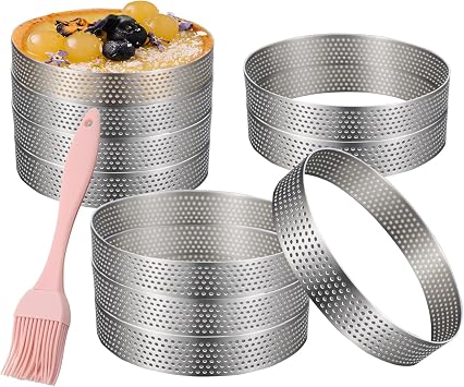 10PCS Perforated Tart Rings, Stainless Steel 4-Inch Cake Ring Molds