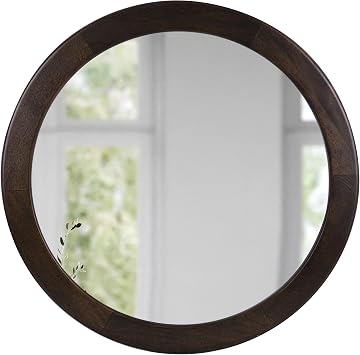 CULER Round Mirror 30 Inch for Bathroom, Dark Walnut Brown, Wood Frame