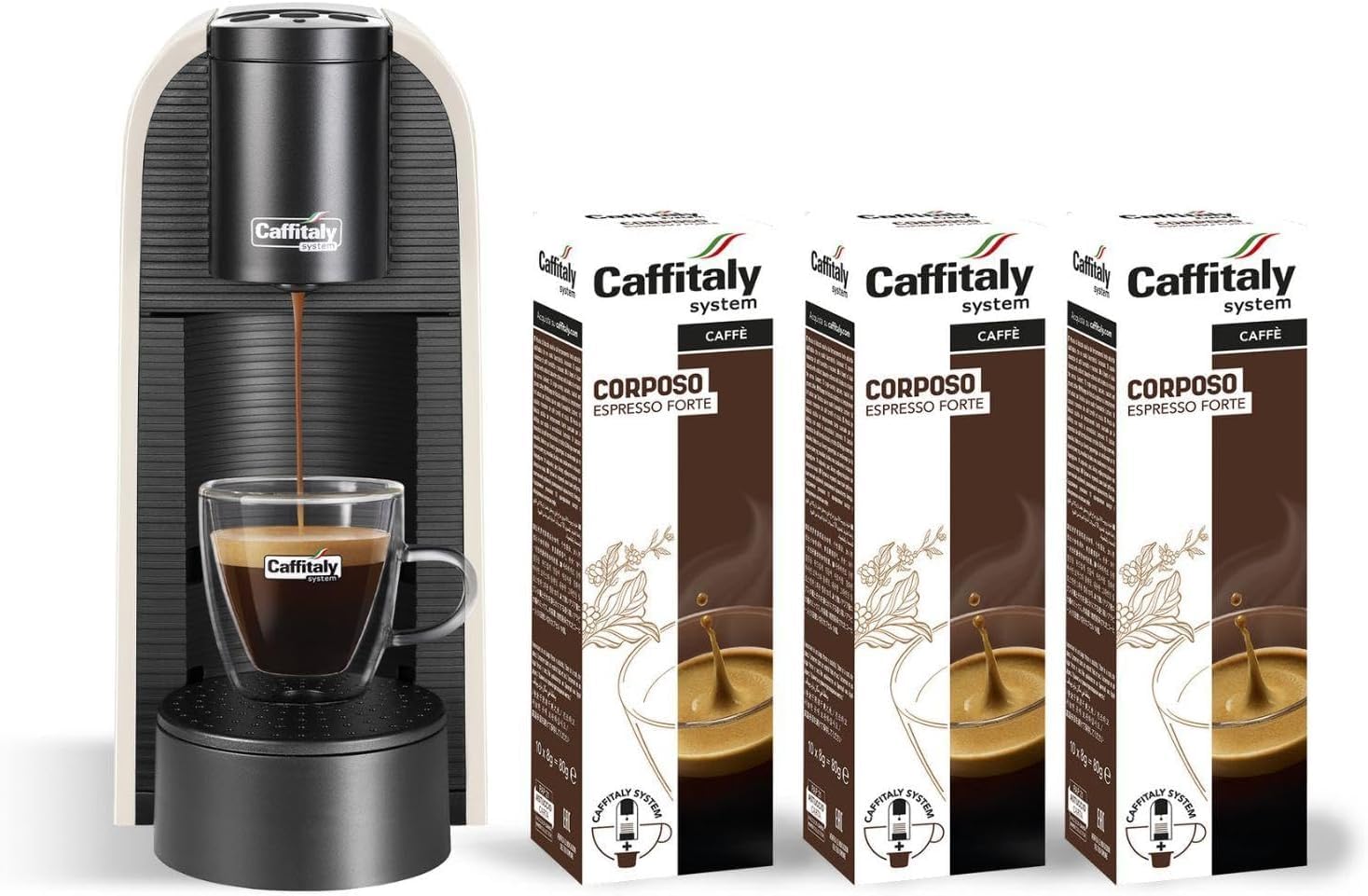 Caffitaly, Macchina da Caffè Volta Bianca, 30 Capsule di Caffè Corposo Incluse, per Macchine Originali, Ideale per Preparare Caffè e Bevande Calde