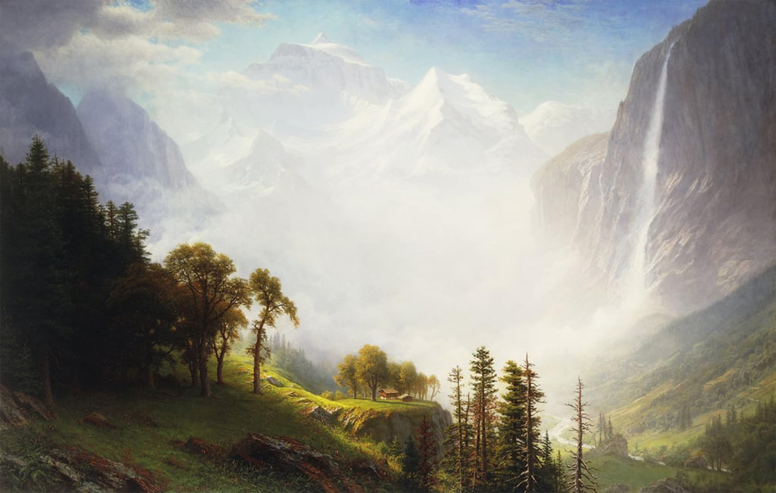 ARTXLXXBN Famous Art Print Poster Vintage Wall Art Majesty of the Mountains by Albert Bierstadt Canvas Art Poster for Home Decor 60x90cm