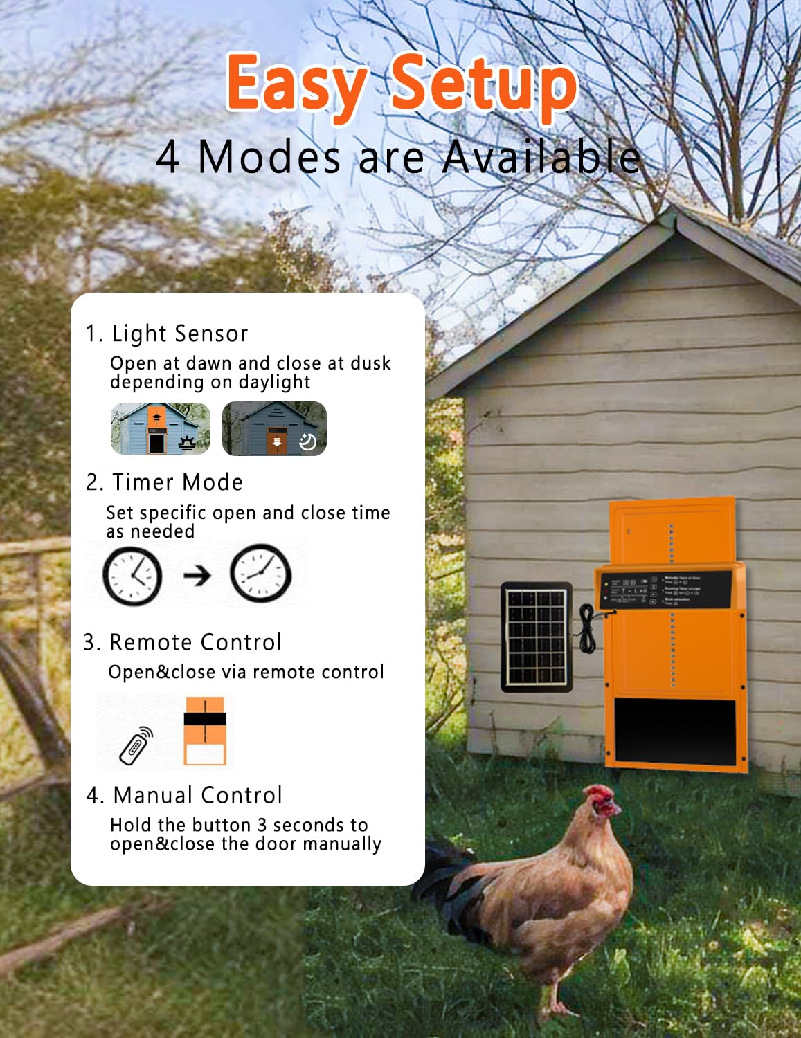 Porta automatica per pollaio a energia solare, display LCD, porta per pollo in lega di alluminio resistente con timer e sensore di luce, telecomando, resistente alle intemperie, risparmio energetico,