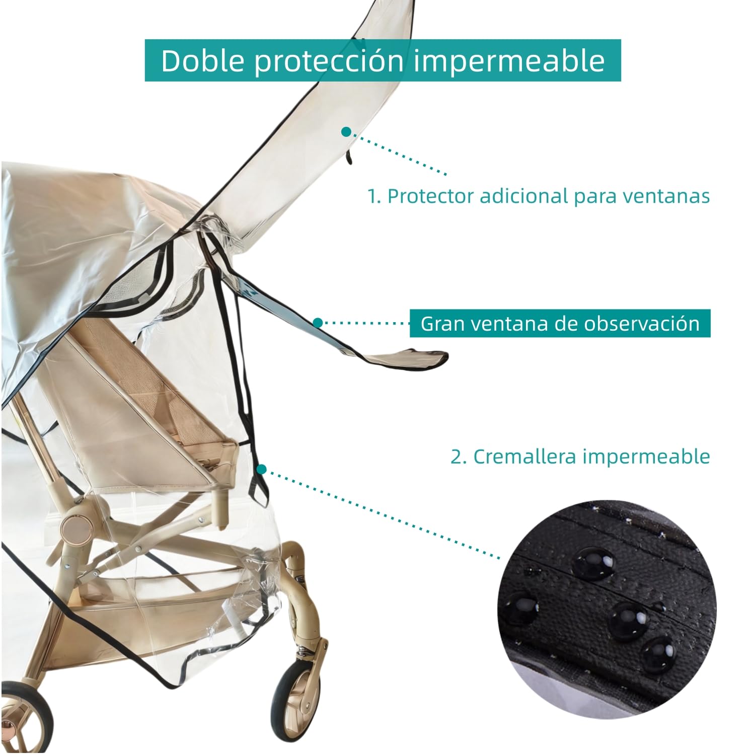 Plastico Lluvia Silla Paseo Universal – Doble protección impermeable | Protector Lluvia Carro Bebe Universal con Gran Ventana y Cremallera Impermeable – EVA de Calidad Alimentaria, Transpirable