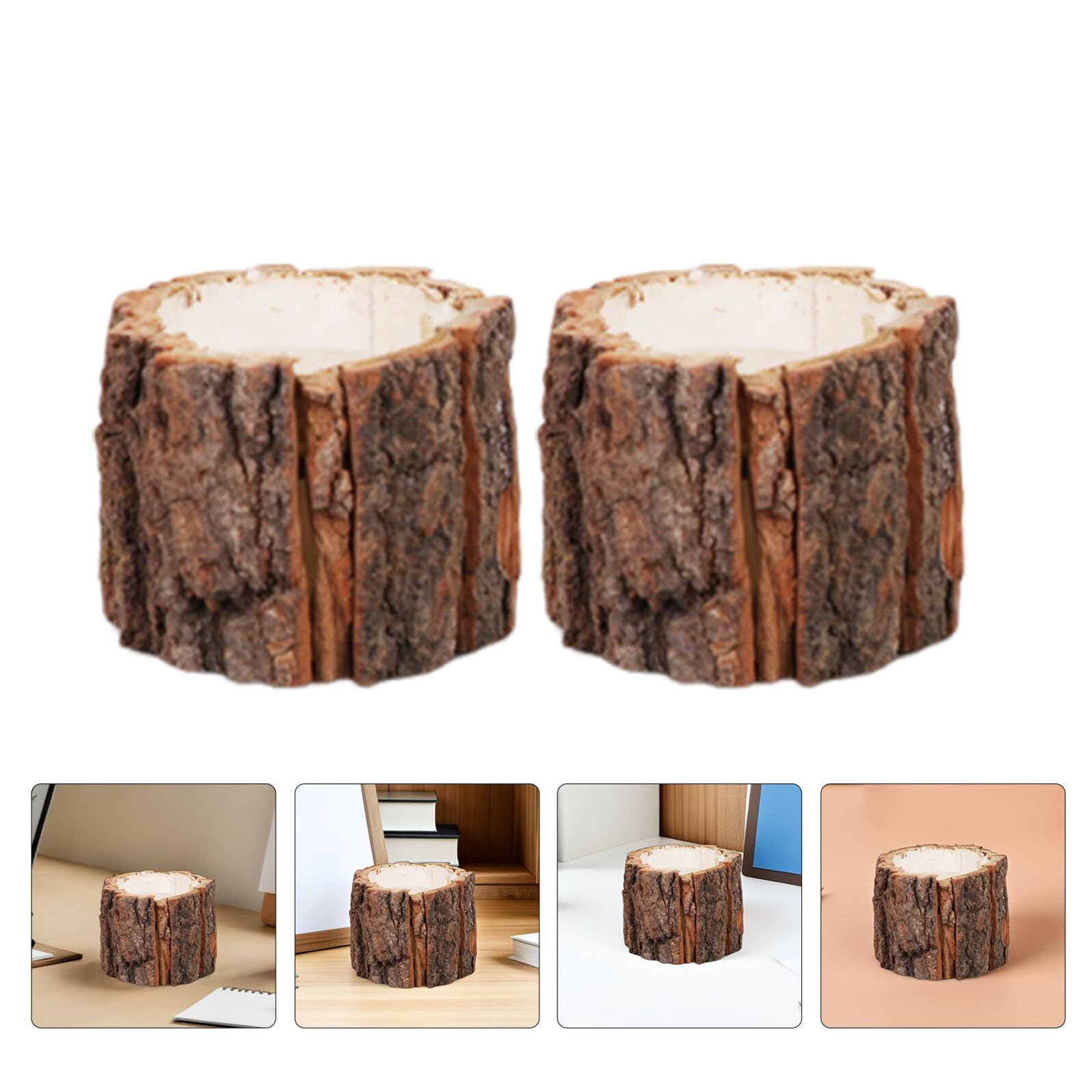 Portapenne in Legno Effetto Corteccia 5 Pezzi, Organizer | Design Creativo Decorativo, Soluzione Salvaspazio per Insegnamento e Lavoro, Set da 5 Pezzi