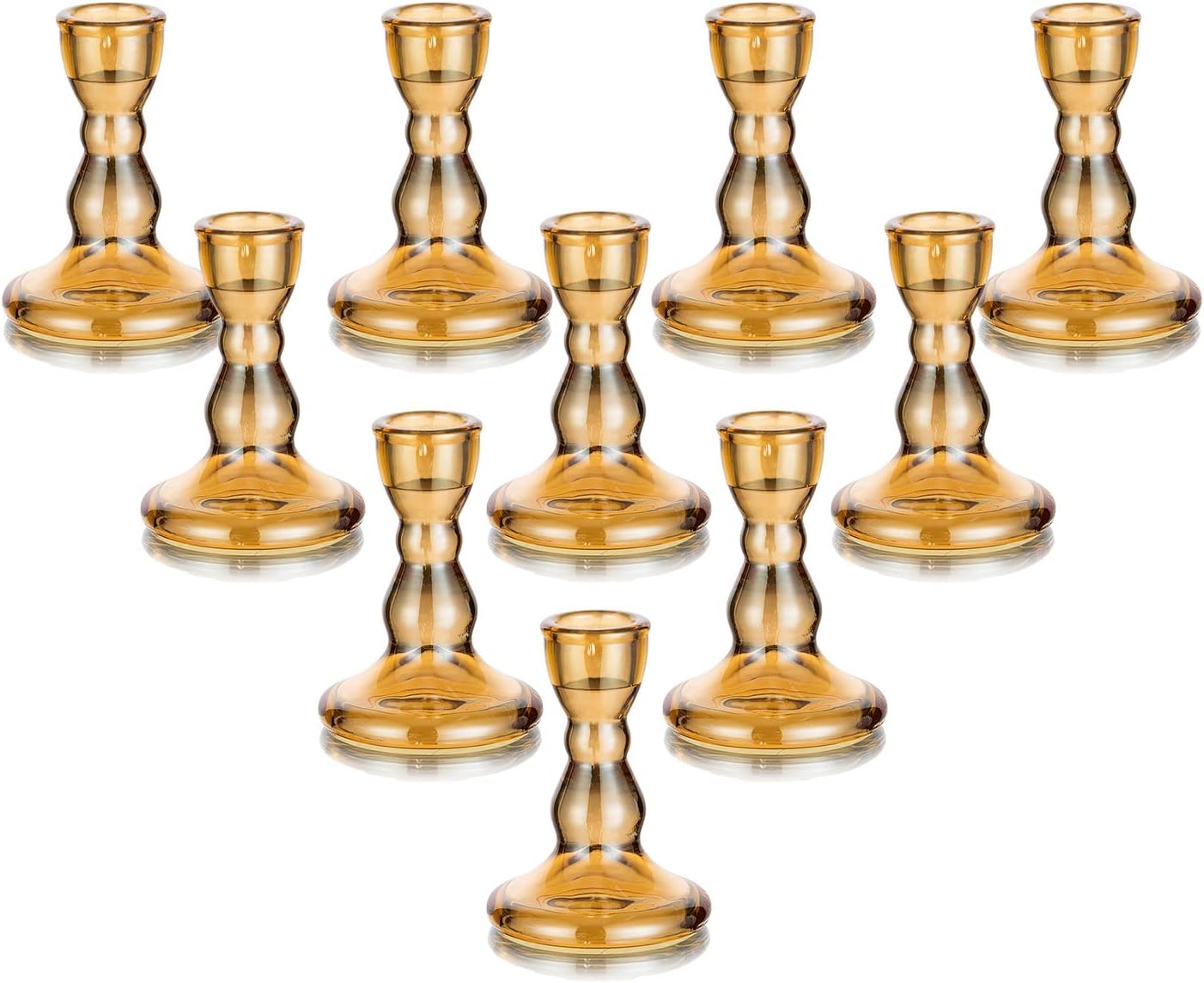 Romadedi Glass Candle Holder for Candlestick - 10pcs Amber Glass Tapered Candle Holders Bulk for Standard Candle Sticks for Wedding Centrepieces Christmas Table Décor, Amber