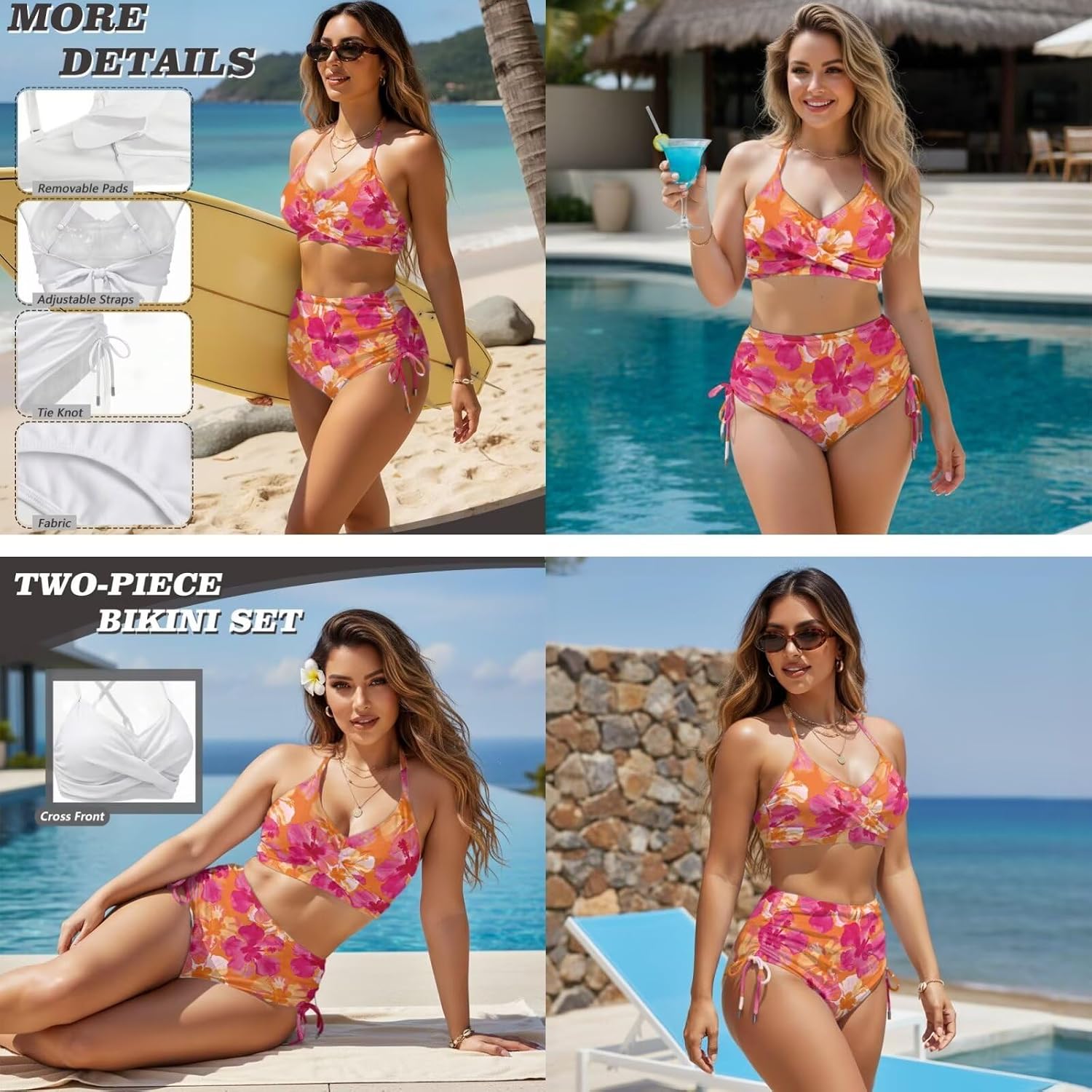 Couple Matching Swimsuit, Men Summer Swim Trunk Women High Waisted Swimsuit for Holiday Party