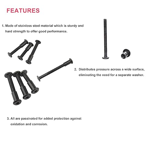 Miniatura 4 de cSeao 114 tornillos de conexión de cabeza plana M6 negro Allen, tornillos de conexión, tornillos de casquillo de casquillo, kit de tuercas para