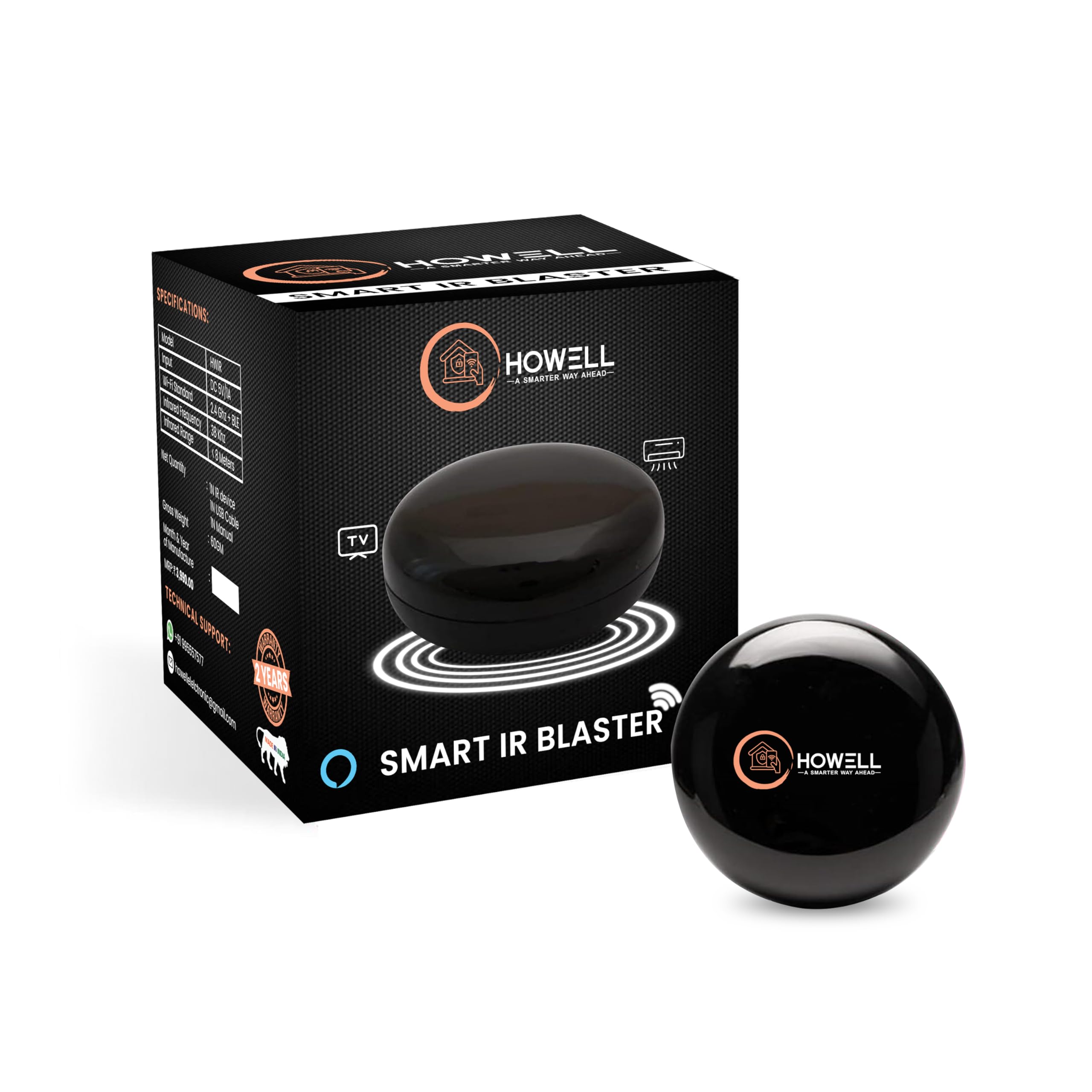 HOWELL Wi-Fi Smart IR Control Hub with 2 Year Warranty (Pack of 1) | Smart Air Conditioner Remote | Compatible with Alexa, Google Home | All in One Infrared Remote for Smart Home (B0D29J3WQZ) Amazon Price History, Amazon Price Tracker