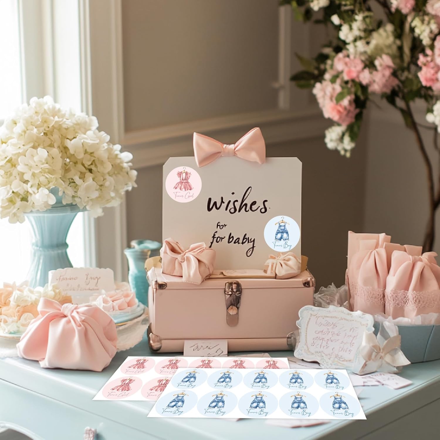Whaline 100Pcs Baby Clothes Gender Reveal Stickers Blue Team Boy Pink Team Girl Adhesive Round Label Decals for Baby Shower Party Favors Decor DIY Crafts Supplies