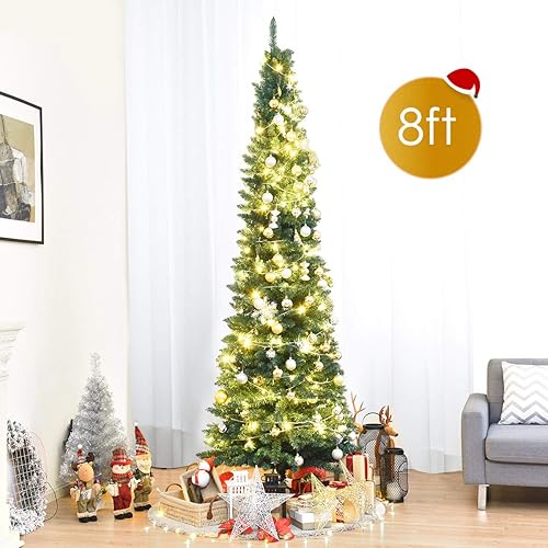 Miniatura 172 de Goplus - Árbol de Navidad artificial cónico de 6 pies, 340 puntas de rama, agujas de cloruro de polivinilo premium, delgado con soporte de metal