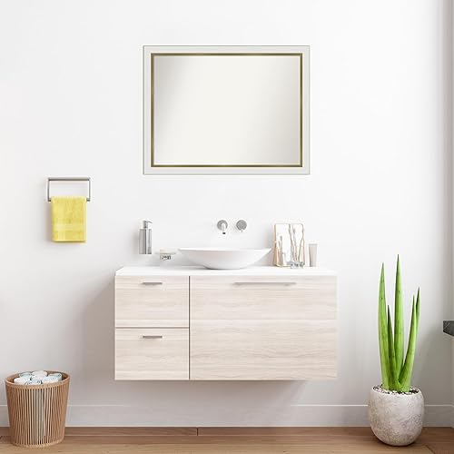 Miniatura 4 de Amanti Art Espejo de baño blanco para sobre el fregadero, 24 x 31 pulgadas, espejo de tocador rectangular estrecho de Eva de oro blanco, marco de