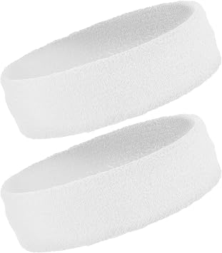 Tough Headwear Terry Cloth Running Headband - Sweat-Wicking Athletic Sweat Band - Court-Ready Basketball Accessories - Headbands - White 2pack