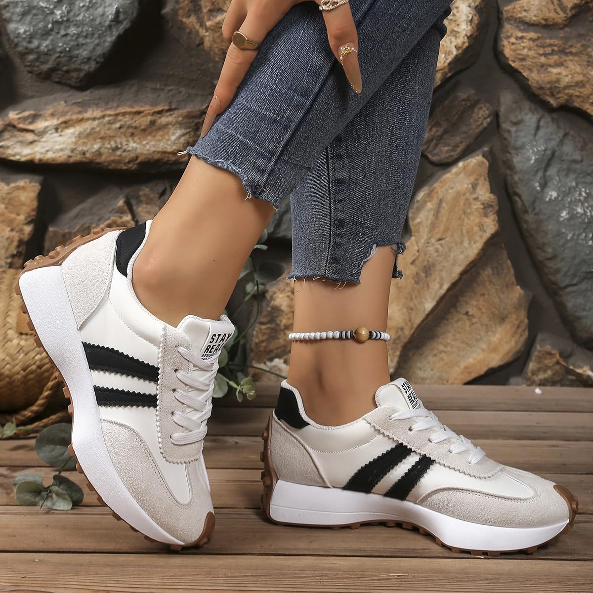 Women's Fashion Thick Sole Sneakers, Breathable Walking Shoes, Comfortable Support, Casual Textile Upper, Rubber Sole, All Seasons