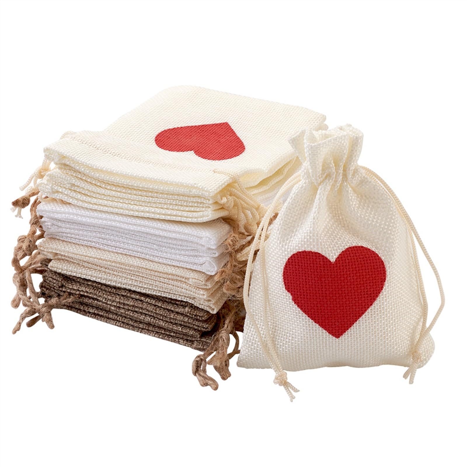 Sjhfkdk 24Pcs Mixed Hessian Bags, Small Hessian Bags 24Pcs/Set Heart Printed Jute Burlap Bags Packing Drawstring Pouches For Favor Candy Present Jewelry Making Packaging Display