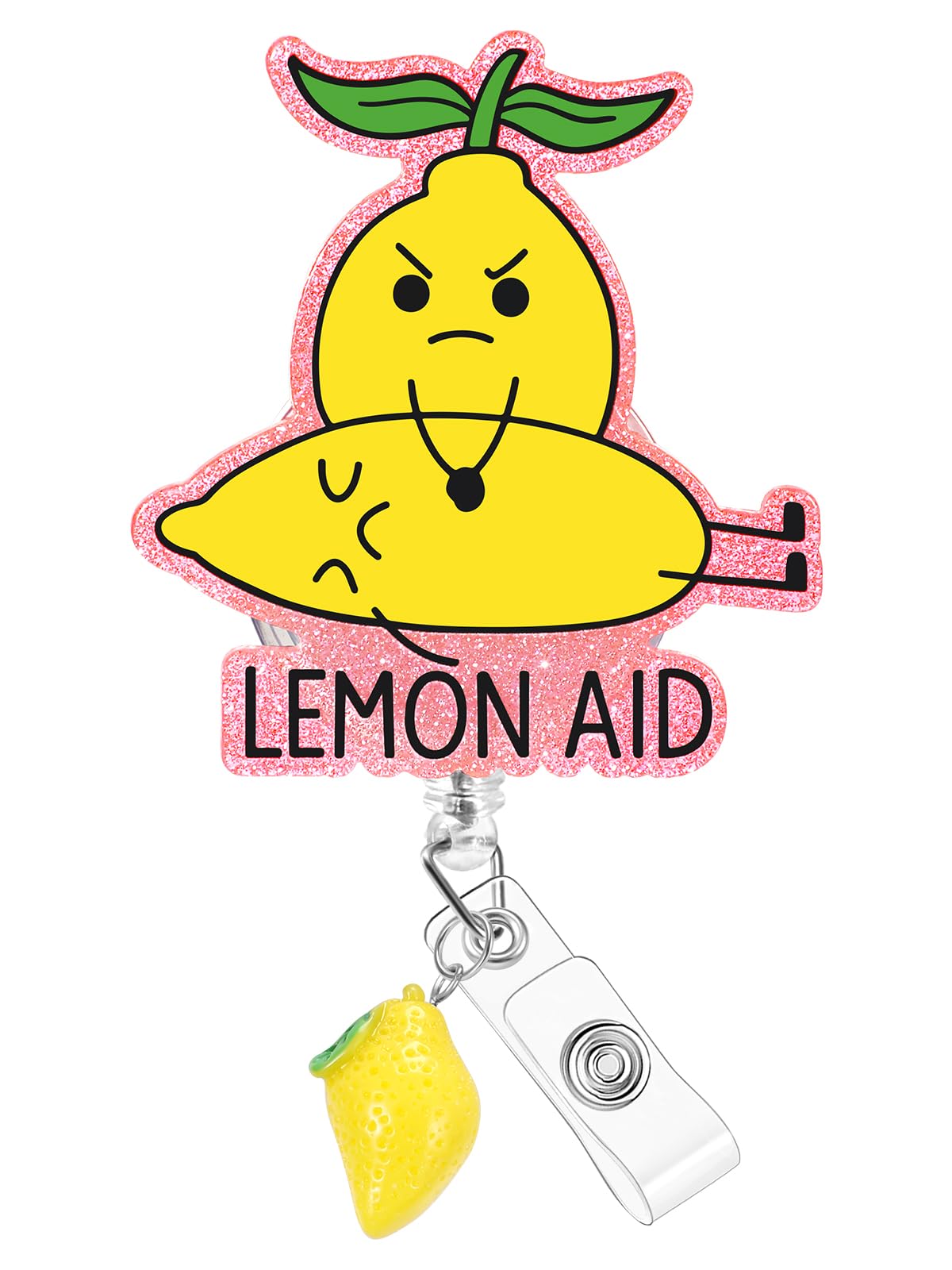 Plifal Aid Badge Reel Holder Clip - Funny Lemon Retractable ID Name Card Badge Reel with Charm Alligator Clip, Nurse Nursing Office Medical Worker Student Accessories Gifts — image 1