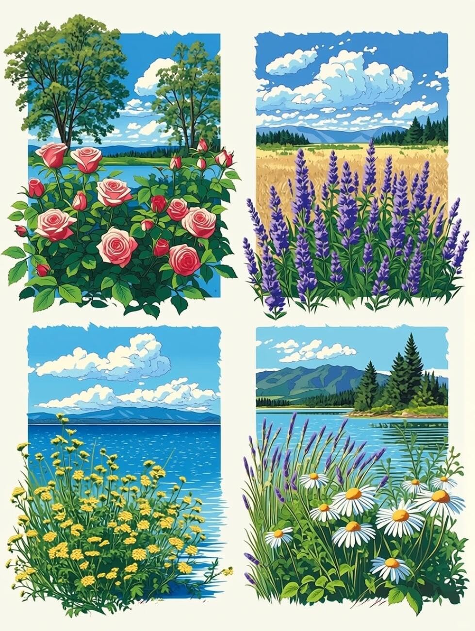 RKFLGEW 14CT Stamped Cross Stitch Kit Flowers and Landscapes DIY Cross Stitch Patterns Kits Crafts Needlework Embroidery Set for Home Decor 40x50cm