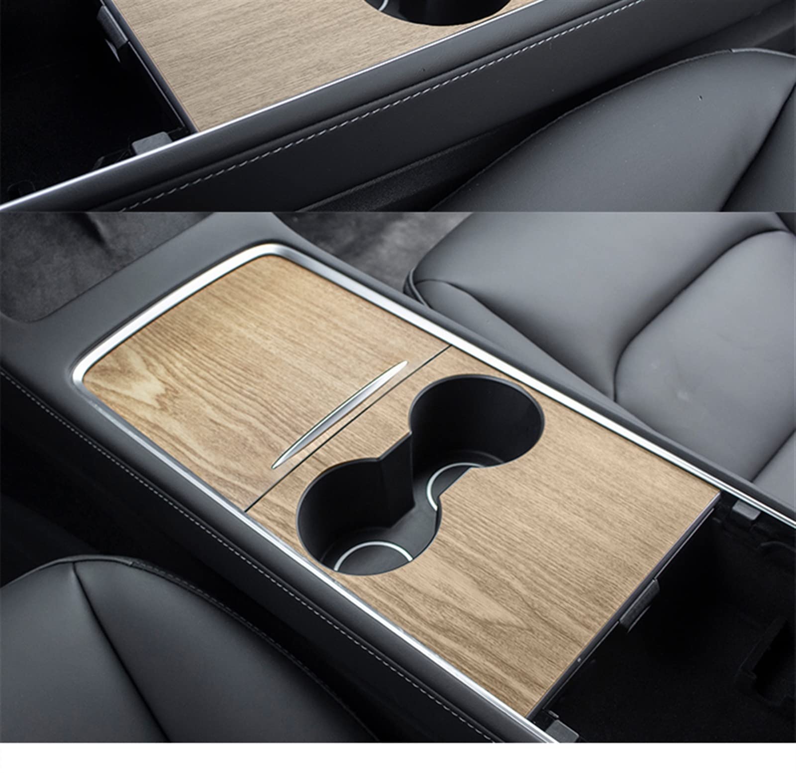 Qibbei 2 For Tesla Model 3 Y 02 Central Control Panel Sticker Wood Grain Interior Console Accessories Trim(2)