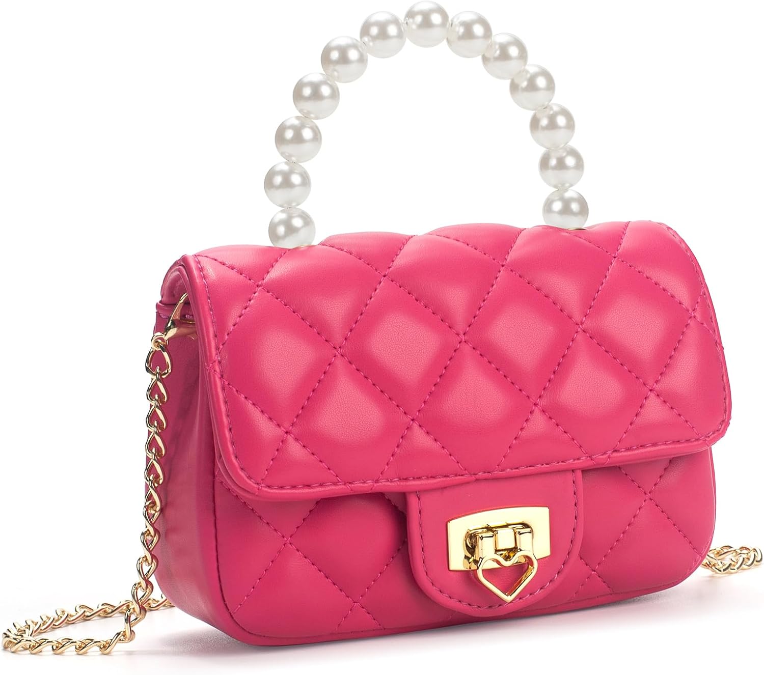 Girls Purses for Kids, Toddler Crossbody Bag with Pearl Handle, Kids Chain Handbag Heart Purses for Girls