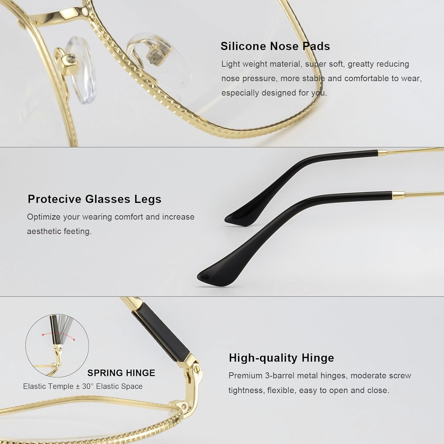 Classic Square Reading Glasses for Men Women Light Blocking Computer Readers Spring Hinge Metal Frame Acetate Legs - Image 5