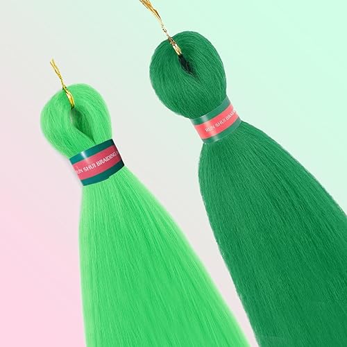 Miniatura 4 de Cabello trenzado preestirado verde + verde claro, 2 paquetes de extensiones de cabello trenzado preplumado de 30 pulgadas, trenzas de pelo Kanekalon