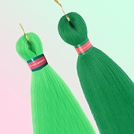 Green+Light Green Pre stretched Braiding Hair 2 Packs Pre feathered Braid Hair Extensions 30 Inches Hair Braids