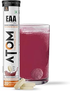 AS-IT-IS ATOM EAA Effervescent 20 Tablets| All 9 Essential Amino Acids with 100% Bioavailability| Muscle Recovery & Performance| Convenient, Refreshing & Delicious – Black Currant Flavour