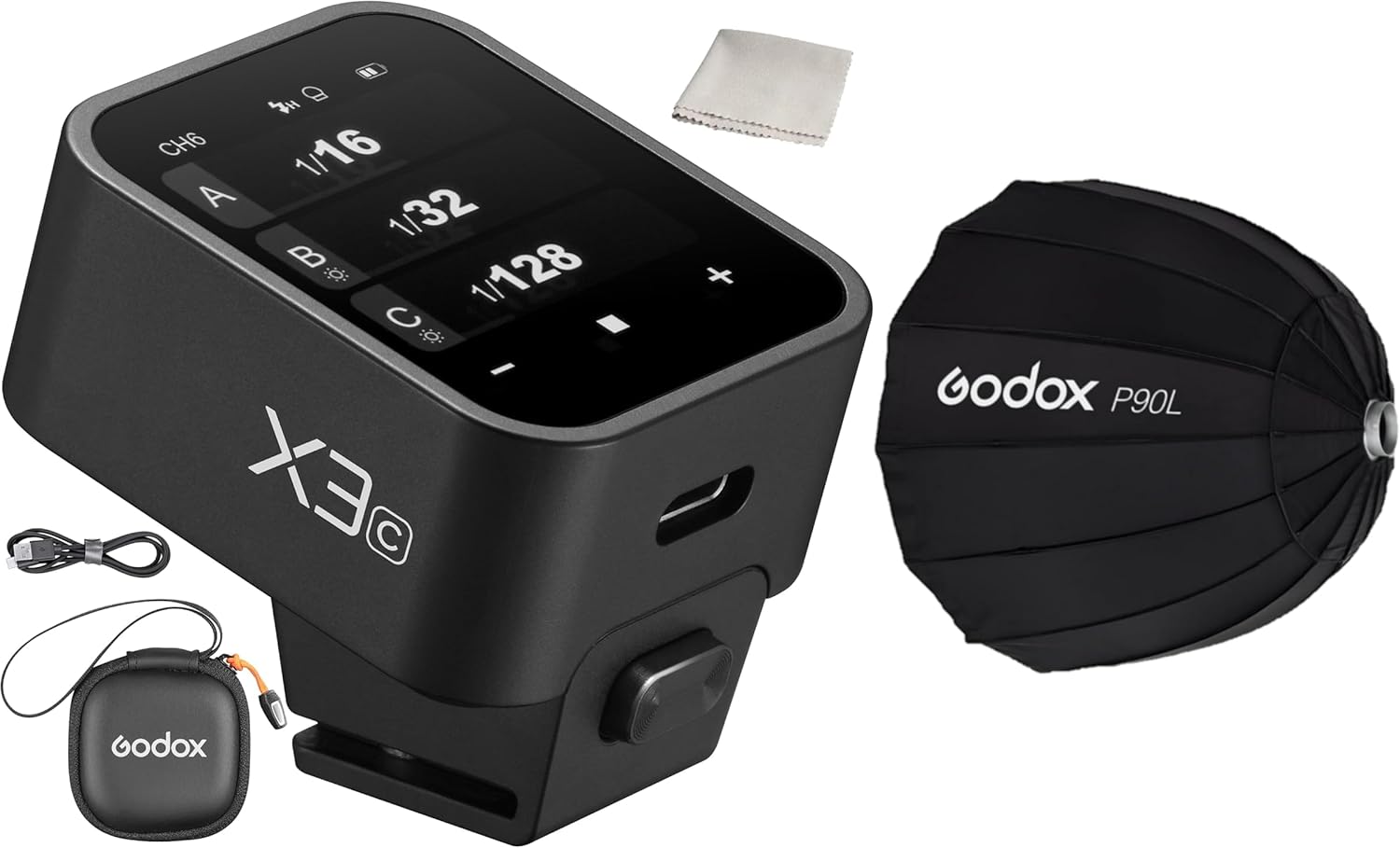Godox X3C X3 C X3-C TTL Wireless Flash Trigger Compatible for Canon Camera,OLED Touchscreen Flash Transmitter with Godox S2 Speedlite Bracket and Portable P90L 90CM Softbox Bowens Mount