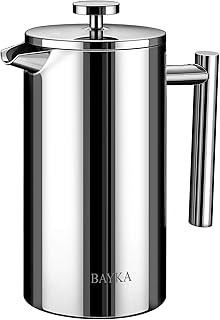 BAYKA French Press Coffee Maker, Stainless Steel 50oz Double-Wall Metal Insulated Coffee Tea Makers with 4 Level Filtratio...