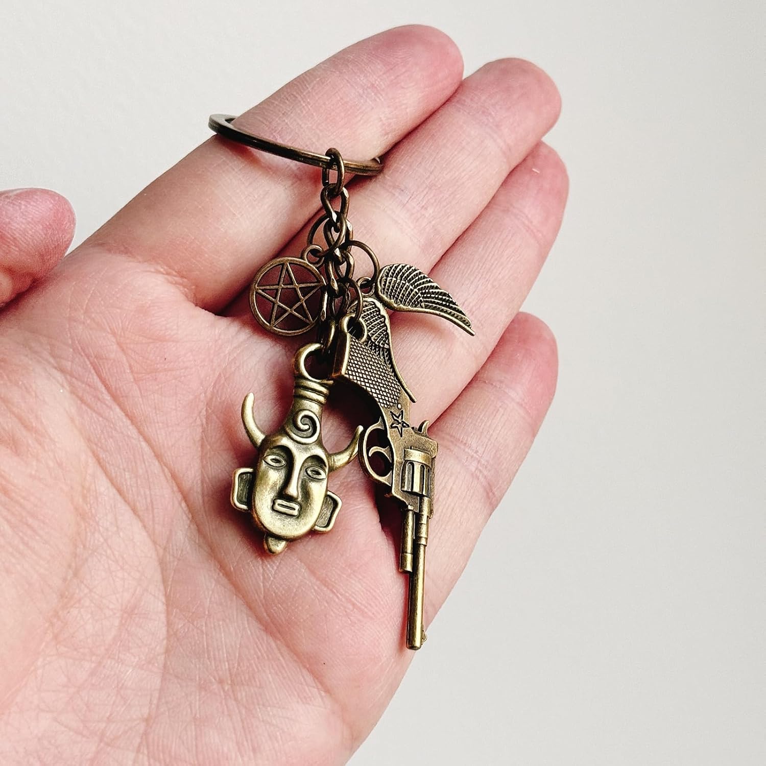 5upernatural Dean’s Keychain,Dean Winchester Inspired Amulet Protection,Anti-Possession Symbol,Gun Keychain