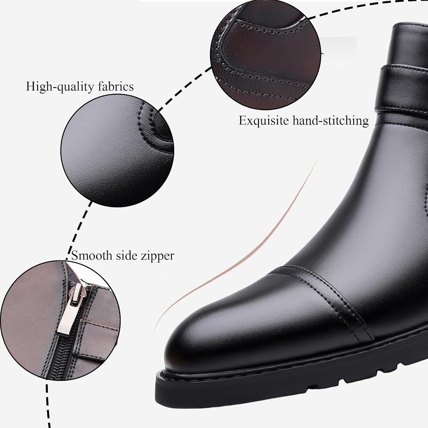 Men's Leather Low Heel Dress Chelsea Ankle Boots Fashion Side Zipper Comfort Cap Toe Non-Slip Block Heel Winter Warm Boots Formal Business Wedding Evening Monk Strap Chukka Boots