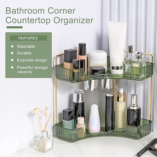 Miniatura 4 de Organizador de esquina para encimera de baño, bandejas de tocador para mostrador, organizadores de maquillaje, bandeja de perfume, estante de