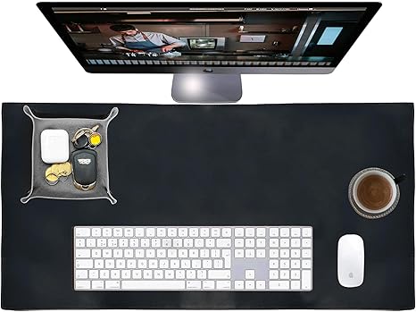 Leather Desk Mat Desk Pad - Full Grain (32x16) Leather Desk Cover Blotter & Protector - Large Computer Keyboard Gaming Table Mat - Desktop Accessories Mouse Pad for Laptop, Office & Home (Black)