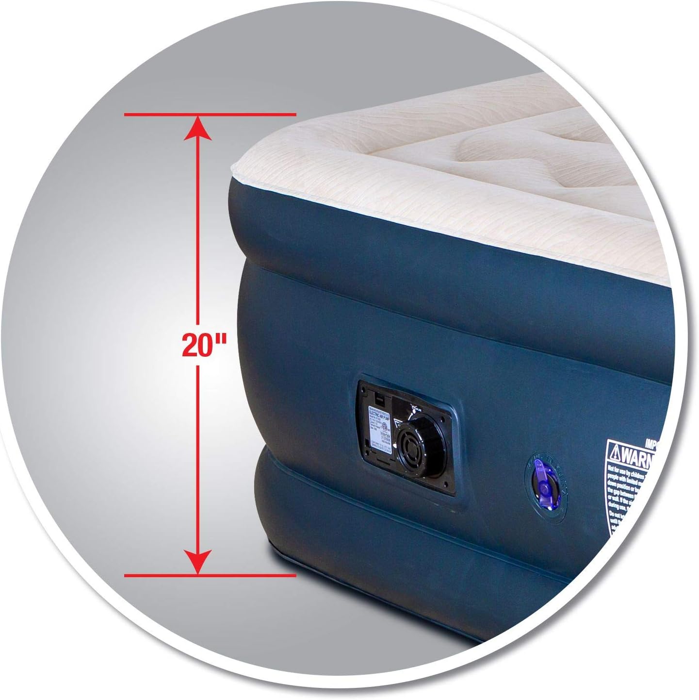 AirBedz by Pittman Outdoors Air Mattress - Indoor Outdoor with Built-in Air Pump, Queen Size, 20" Tall, Wave Beam Pattern, Carry Bag and Repair Kit Included