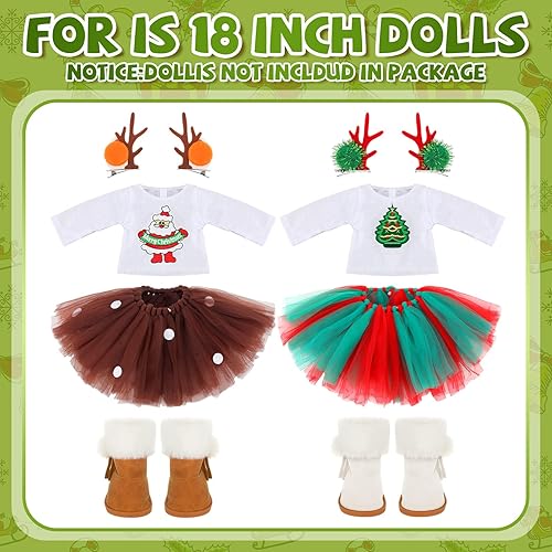 Miniatura 6 de Kajaia 8 piezas de ropa y accesorios navideños de 18 pulgadas para muñeca, vestido, falda, zapatos, traje con horquilla de ciervo de Papá Noel,