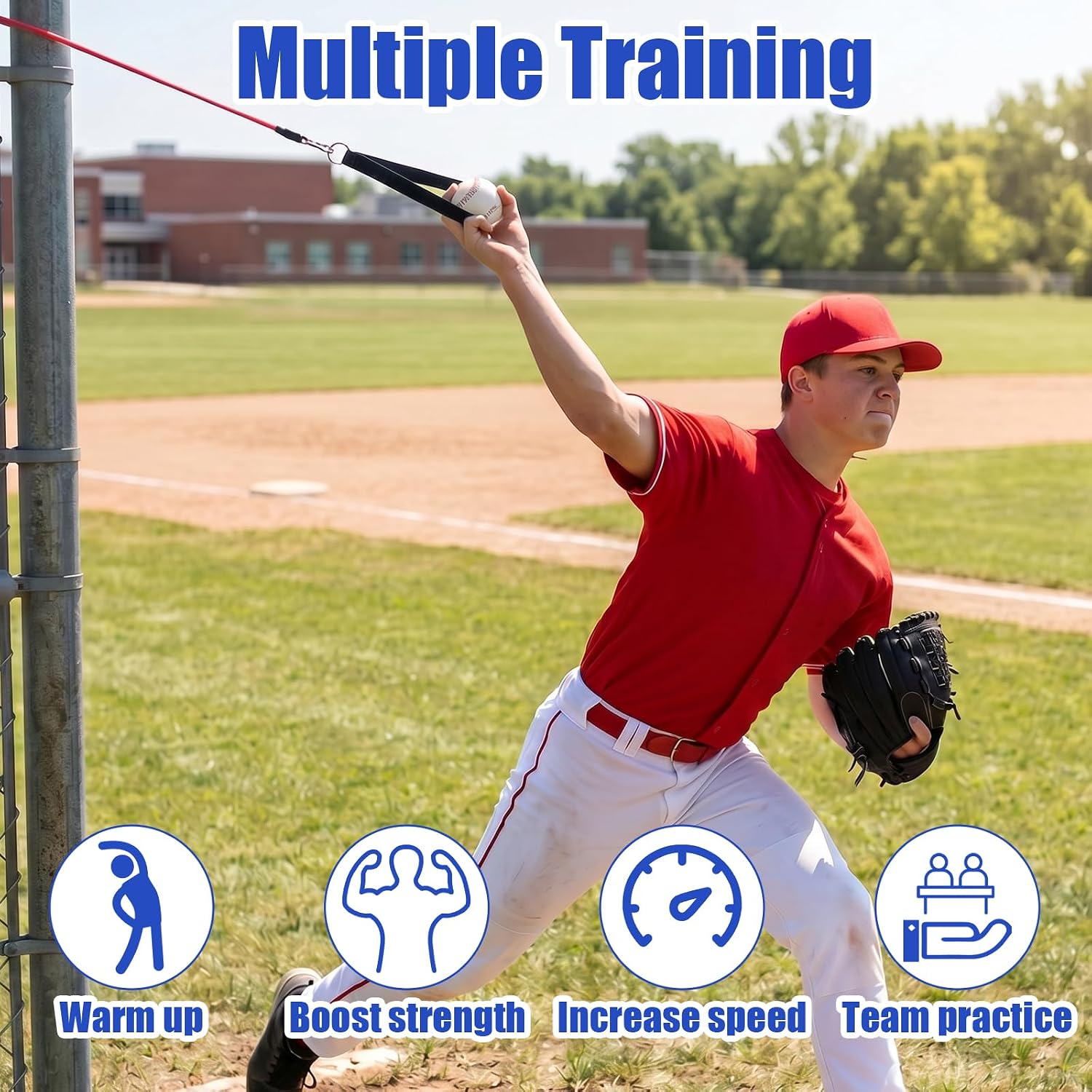 5 Pcs Baseball Resistance Bands for Pitchers, Baseball Exercise Band with Interchangeable Grips Handles Door Anchor Ankle Strap, Arm Bands Training Kit, Grade Arm Strength Pitching Band