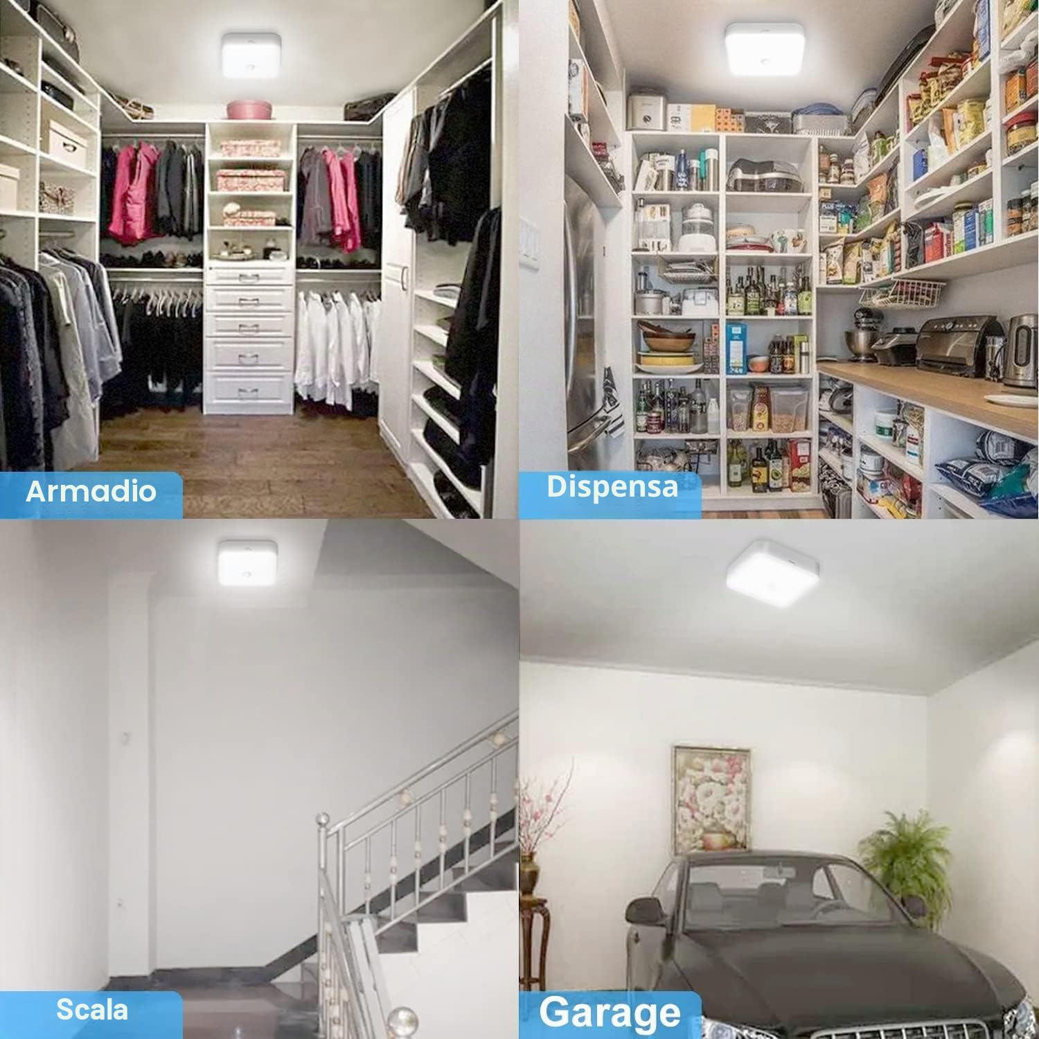 Toowell 2 pezzi Lampada da soffitto con sensore di movimento interno, lampada LED con batteria, ricaricabile, alimentata a batteria, per bagno, cantina, corridoio
