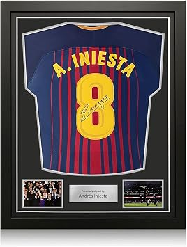 Andres Iniesta Signed Barcelona 2017-18 Authentic Soccer Jersey. Standard Frame