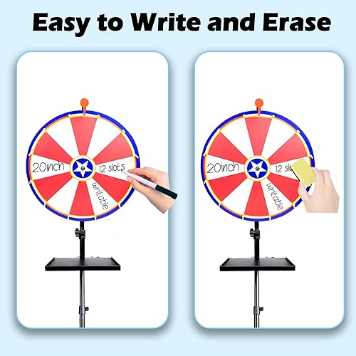 Miniatura 5 de Rueda giratoria de doble uso de 20 pulgadas con trípode plegable y base resistente, rueda giratoria de altura ajustable, 12 ranuras de color de mesa