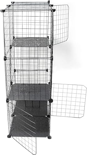 Miniatura 7 de uyoyous Jaula para mascotas, 3 niveles, 42.9 pulgadas, casa de metal para gatos con 3 puertas delanteras, 2 escaleras, 2 plataformas, cama interior,