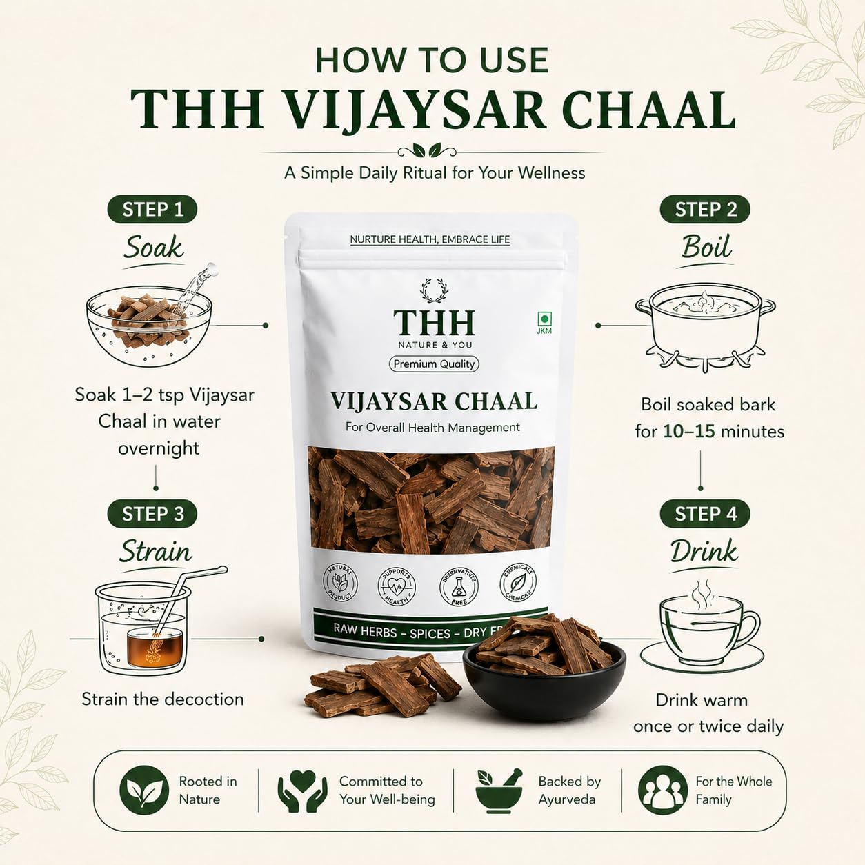 THH Pure Vijaysar Chaal 400g | Raw Vijaysar Ki Lakdi for Overnight Water Infusion | Indian Kino Tree (Pterocarpus Marsupium) Herbal Wood | Ayurvedic Metabolism & Wellness Support 3