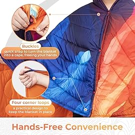 KingCamp Ultralight Camping Blanket, Packable Down Alternative Puffy Printed Wearable Blanket with Snap Buttons & Corner Loops Weatherproof Quilt for Outdoor Travel Stadium (78.7L x 57.1W, PEAK)