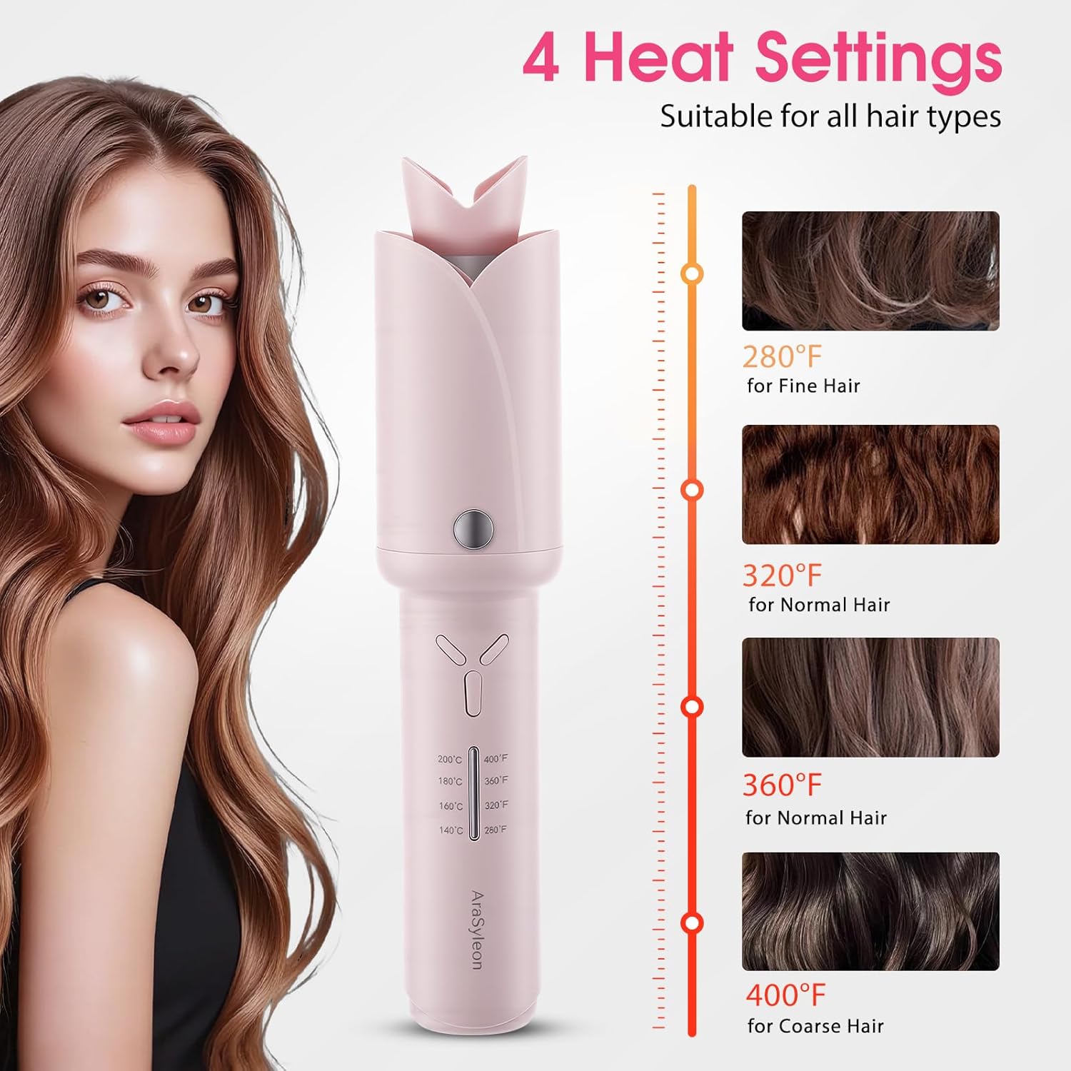 Cordless Hair Curler, Automatic Curling Iron Rechargeable On The Go Wireless Portable Self Rotating Safe Anti-Scald Curling Wand, 1.25 Inch, Pink