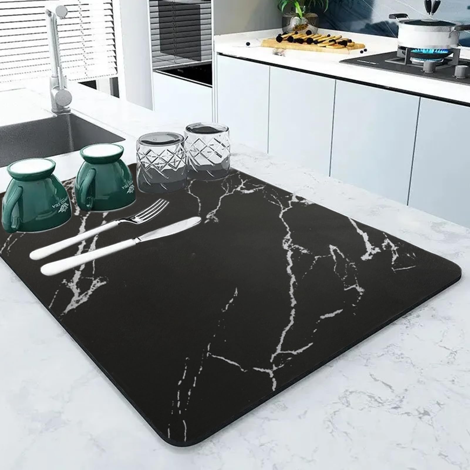 Tapis De Séchage Vaisselle Super Absorbant - En Boue De Diatomée, Antidérapant 40x60 Cm - Pour évier, Machine à Café, Bar, Cuisine