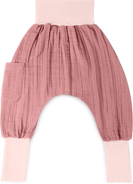 Baby Pumphose – 100% GOTS Bio-Musselin – Extra Weite Haremshose mit elastischen Bündchen für maximale Bewegungsfreiheit – Luftige Pluderhose - 1