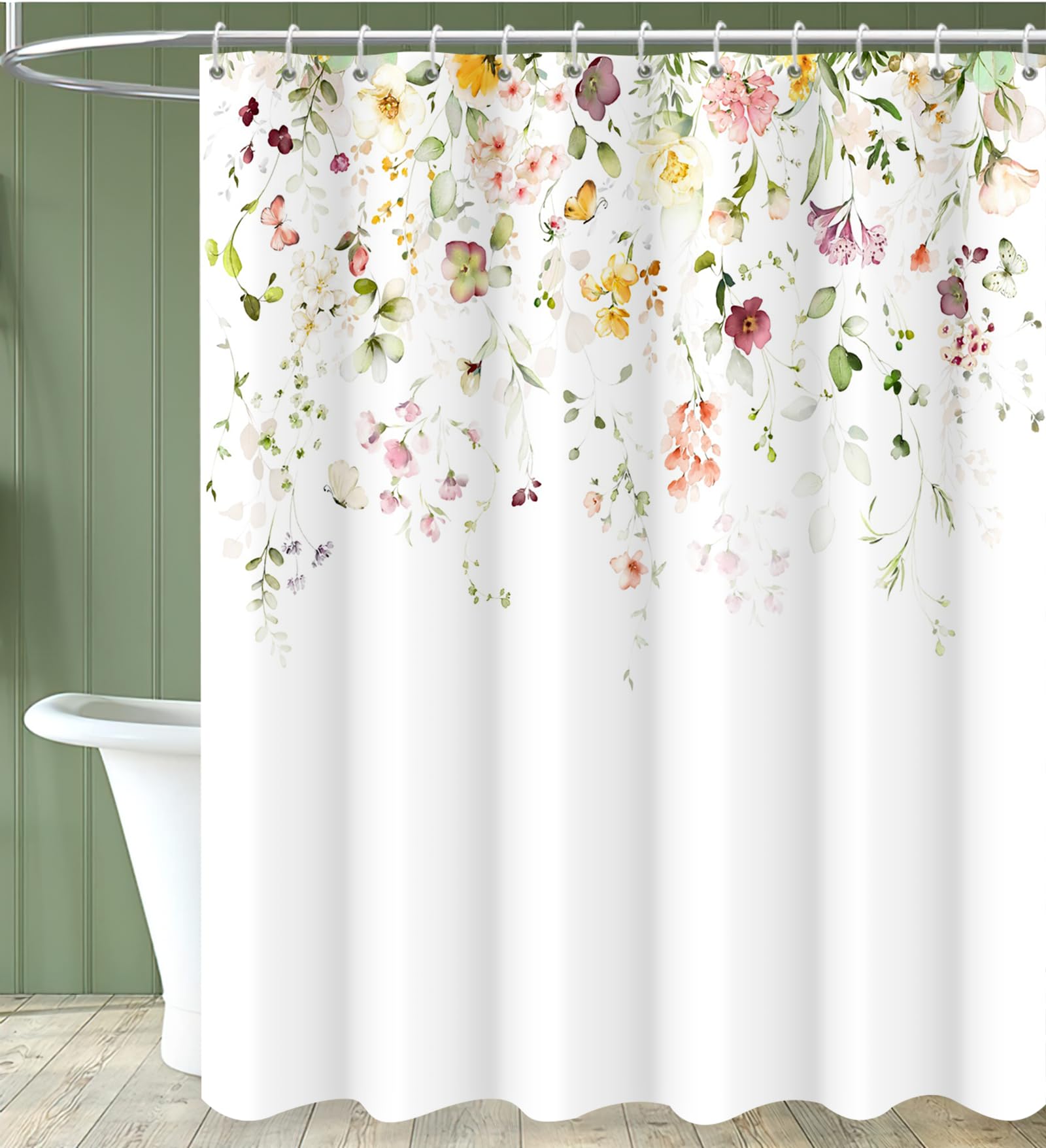 GKLEASG Spring Flower Extra Long Shower Curtain, Floral Colorful Nature Machine Washable Waterproof for Bathroom Bathtub Decor with Hooks 72Wx78H